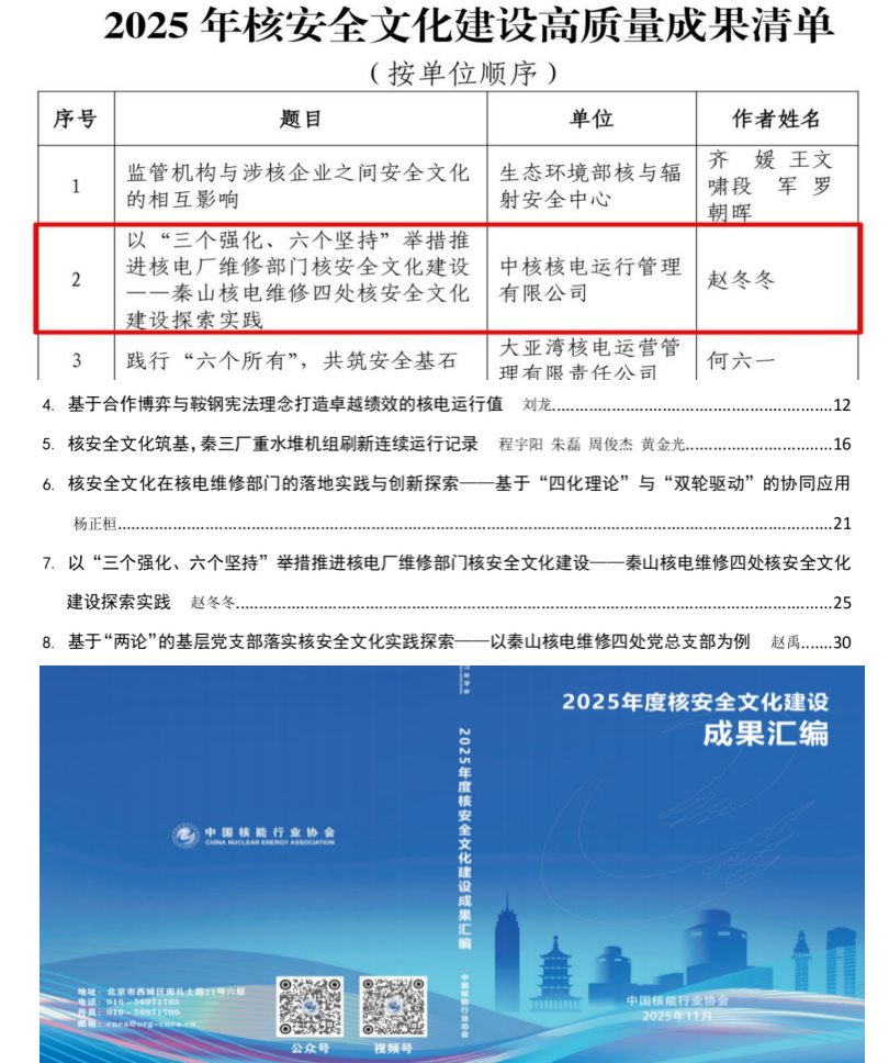 秦山核電部門核安全文化實踐獲評高質量成果
